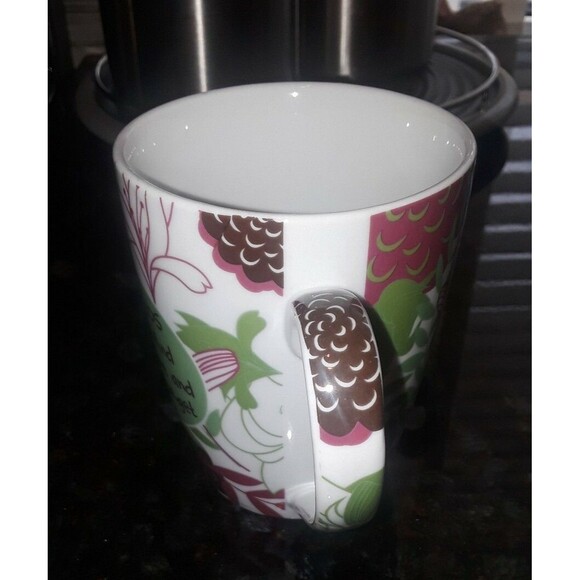Pier 1 Imports 2011 TRUE FRIENDS Floral Coffee Cup Mug Green Fushia White Multi - Picture 2 of 5